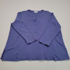 Pure Jill J Jill Womens XL Petite Blue Organic Cotton Split Neck Tunic Top